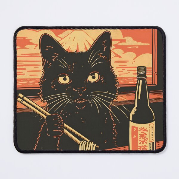 Item preview, Fifties Mid Century Black Cat Eating Noodles At Japanese Noodle Shop designed and sold by scooterbaby.
