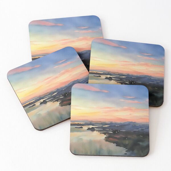 Artikelvorschau, Sonnenuntergang über den San Juan Islands (Aquarell) entworfen und verkauft von flyscenicair.