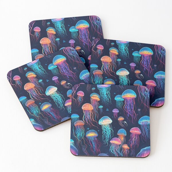 Item preview, Multicolor jellyfish floating with neon trails designed and sold by Designbes.