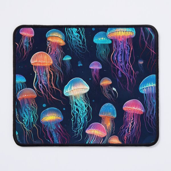 Item preview, Multicolor jellyfish floating with neon trails designed and sold by Designbes.