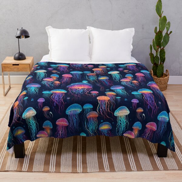 Item preview, Multicolor jellyfish floating with neon trails designed and sold by Designbes.