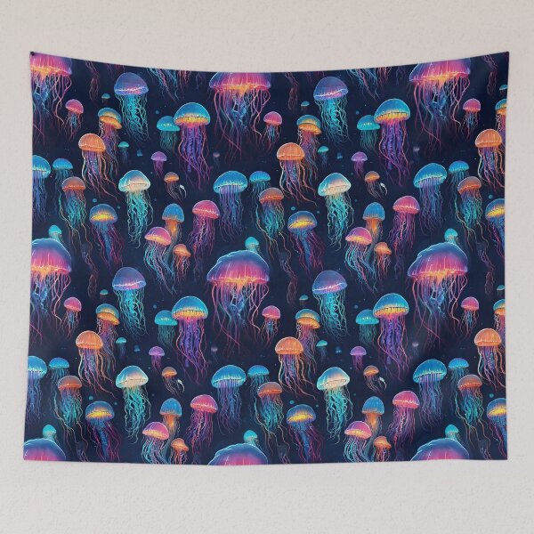 Item preview, Multicolor jellyfish floating with neon trails designed and sold by Designbes.
