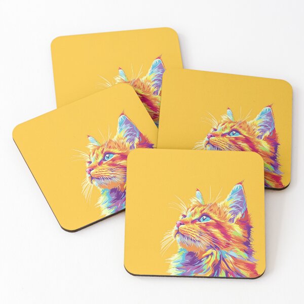 Item preview, Colorful Cat Illustration With Yellow Background designed and sold by GoldenTealArts.