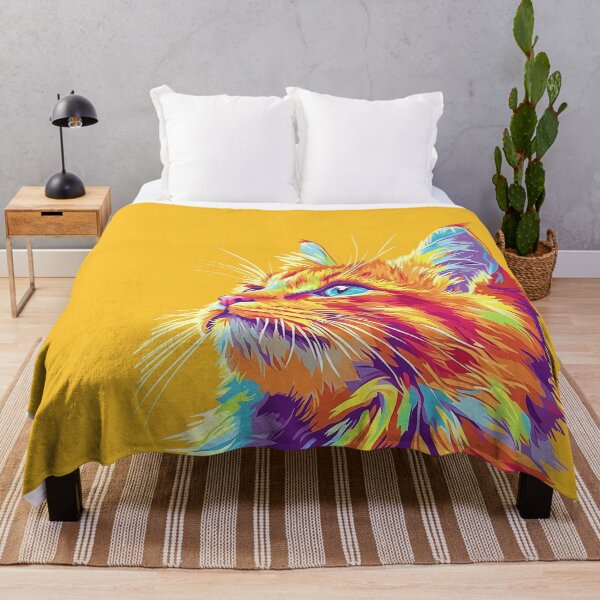 Item preview, Colorful Cat Illustration With Yellow Background designed and sold by GoldenTealArts.
