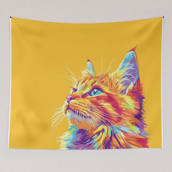 Item preview, Colorful Cat Illustration With Yellow Background designed and sold by GoldenTealArts.