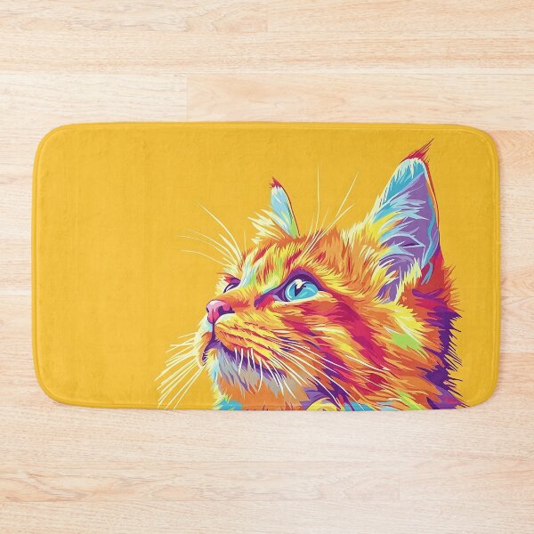 Item preview, Colorful Cat Illustration With Yellow Background designed and sold by GoldenTealArts.