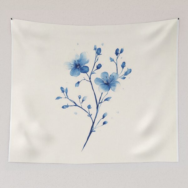 Item preview, Minimalist Blue Ink Flower Painting designed and sold by GoldenTealArts.