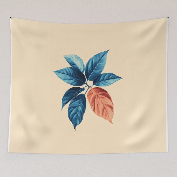 Item preview, Minimalist Blue And Orange Leaf Illustration designed and sold by GoldenTealArts.