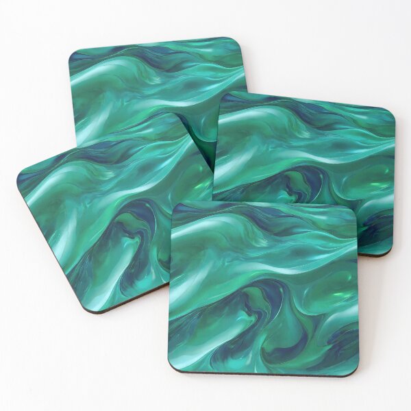 Item preview, Green and blue abstract waves with metallic sheen designed and sold by CoolPixels.
