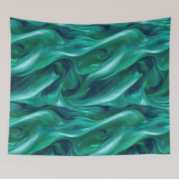 Item preview, Green and blue abstract waves with metallic sheen designed and sold by CoolPixels.