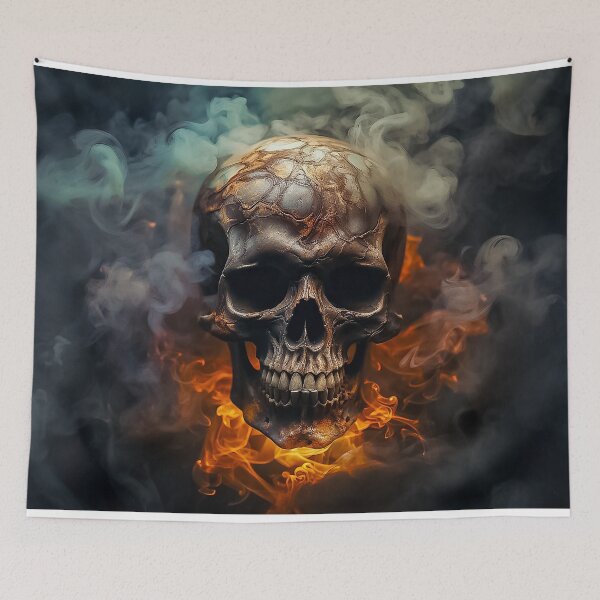 Item preview, Fiery Skull in Smoke Digital Dark Art Masterpiece designed and sold by Amanda's Factory.