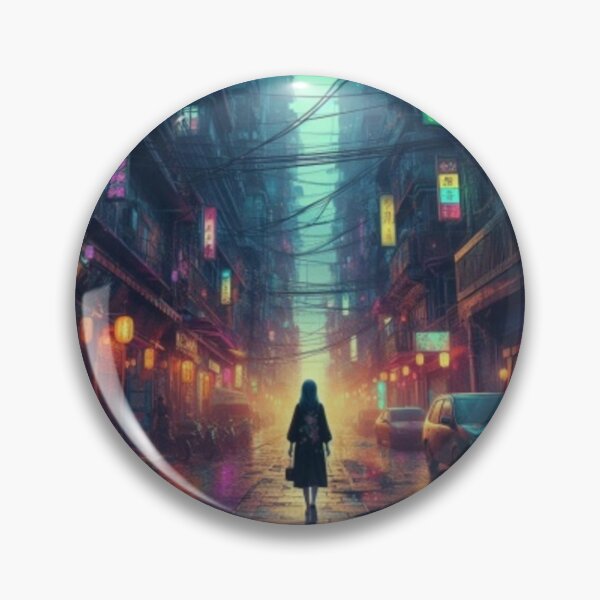 Item preview, AI generated girl walking down street, dystopian fantasy designed and sold by AI-this-is-AI.