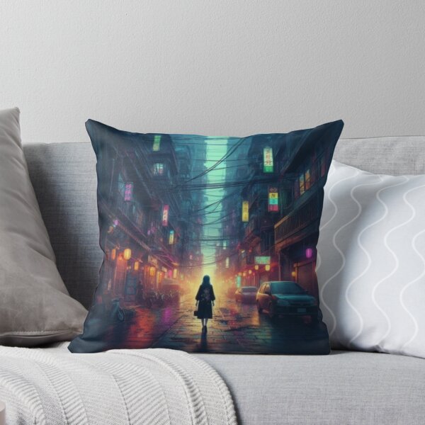 Item preview, AI generated girl walking down street, dystopian fantasy designed and sold by AI-this-is-AI.