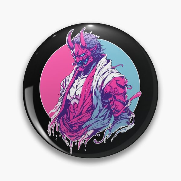 Item preview, Cool Japanese Oni Demon Ogre Samurai Pink Blue designed and sold by TomFrontierArt.
