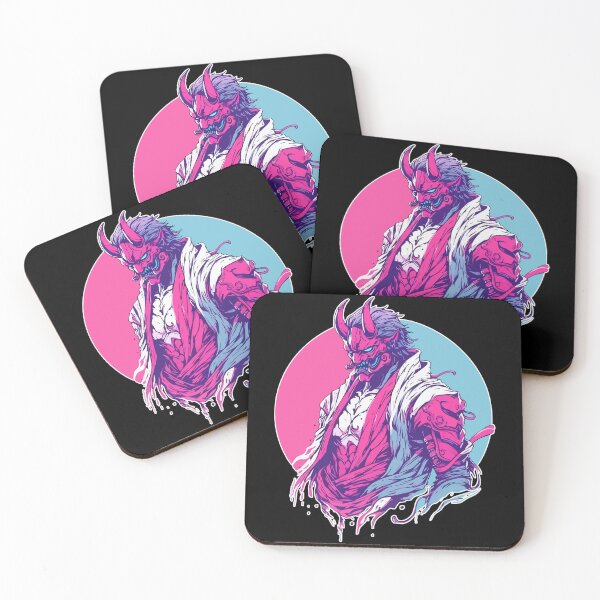 Item preview, Cool Japanese Oni Demon Ogre Samurai Pink Blue designed and sold by TomFrontierArt.