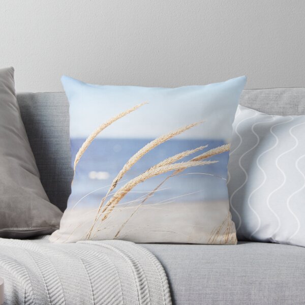 Beach Grass Blue Coastal Seashore Photography Throw Pillow
