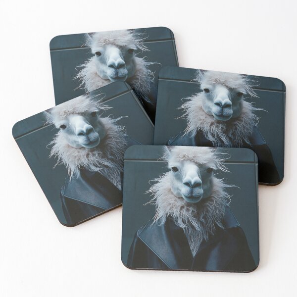 Item preview, A stylized llama wearing a black coat stands confidently against a modern backdrop, showcasing an artistic blend of animal and fashion designed and sold by anytka.