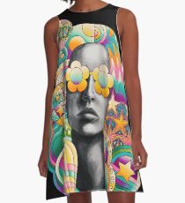 60s Psychedlic Girl Portrait A-Line Dress