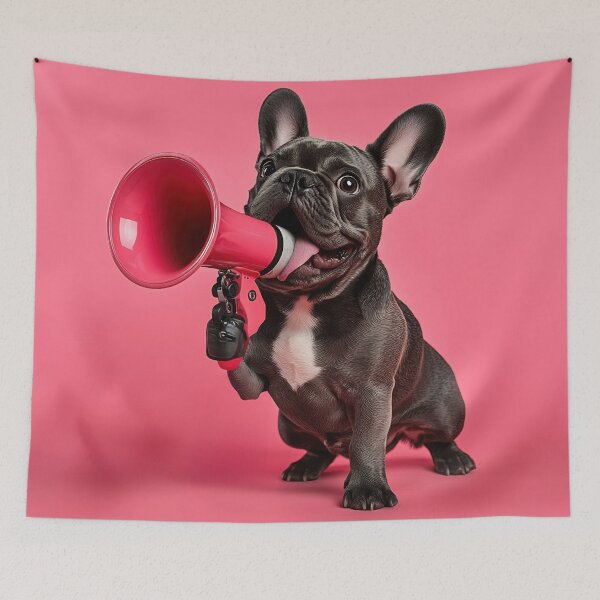 Item preview, French bulldog with a red megaphone designed and sold by anytka.