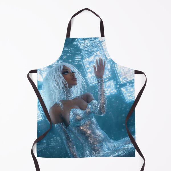 Item preview, A woman in a silver, glimmering dress poses gracefully underwater, surrounded by glowing screens and bubbles, creating a mystical atmosphere designed and sold by anytka.