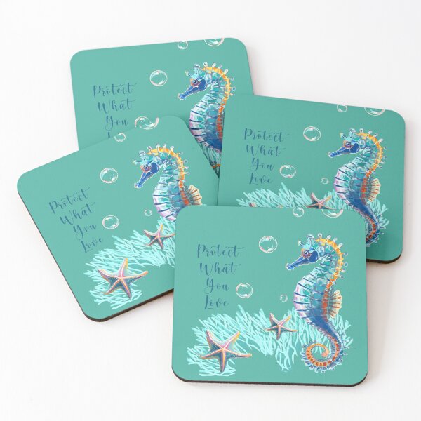Item preview, Seahorse Illustration with 'Protect What You Love' Slogan - Ocean Conservation Art Print designed and sold by Pandositive.
