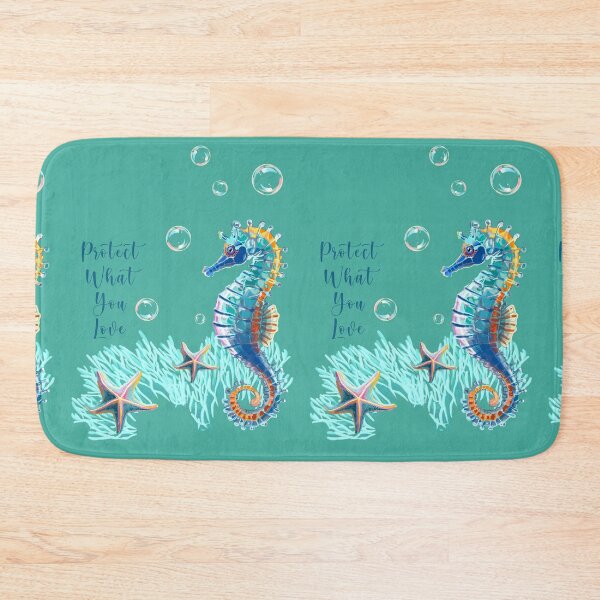 Item preview, Seahorse Illustration with 'Protect What You Love' Slogan - Ocean Conservation Art Print designed and sold by Pandositive.