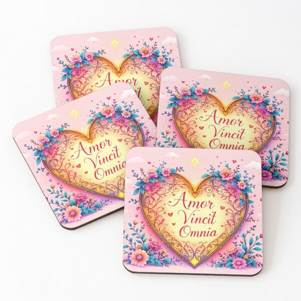 Item preview, Heart-shaped illustration with the Latin phrase "Amor Vincit Omnia" designed and sold by camelsvg.
