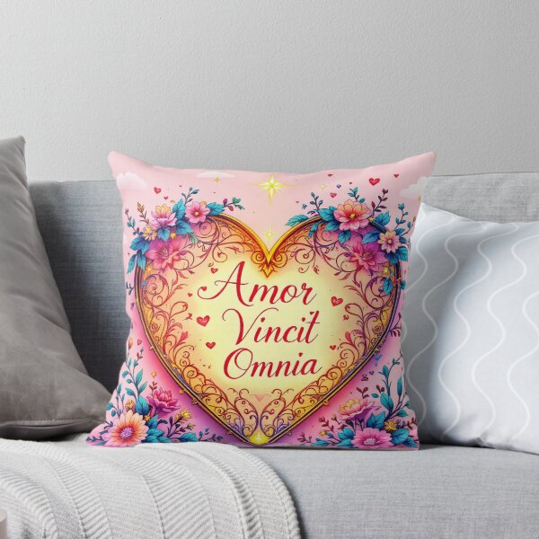 Item preview, Heart-shaped illustration with the Latin phrase "Amor Vincit Omnia" designed and sold by camelsvg.