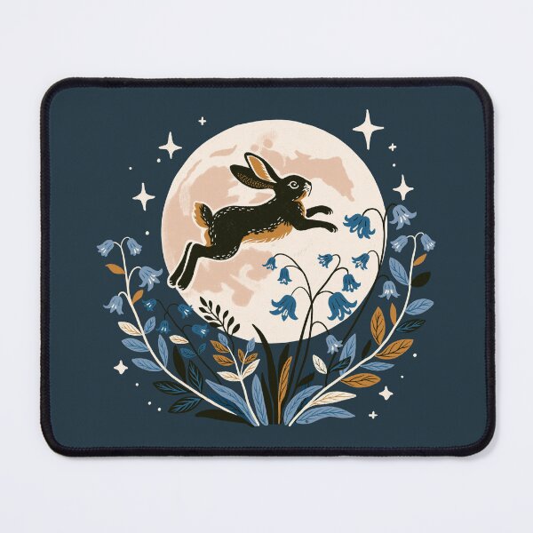 Item preview, Folk Art Bunny Under Full Moon With Bluebells designed and sold by Itouchedabee.