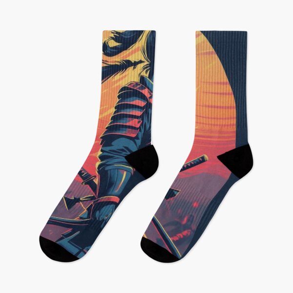 Item preview, Samurai Portrait Against Sunset with Retro-Pop Aesthetic designed and sold by estampavibe.