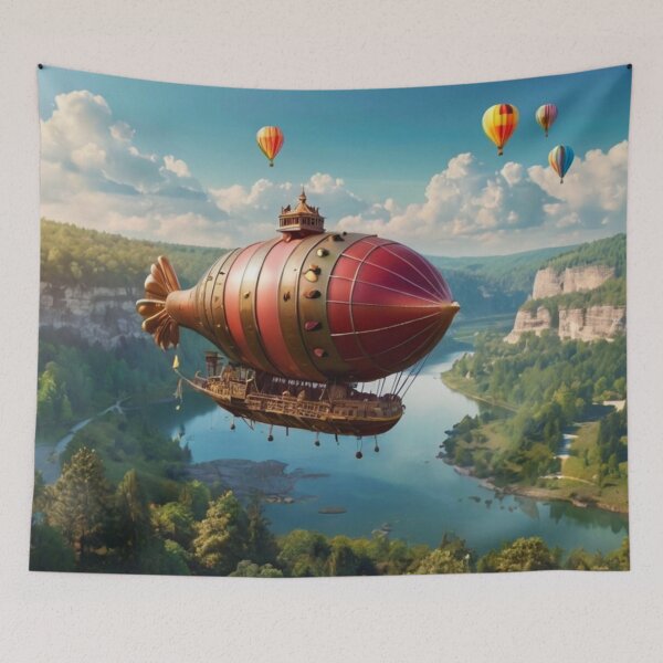 Item preview, Celestial Voyage: Airship Above Magical Mountains designed and sold by BlareBlare.