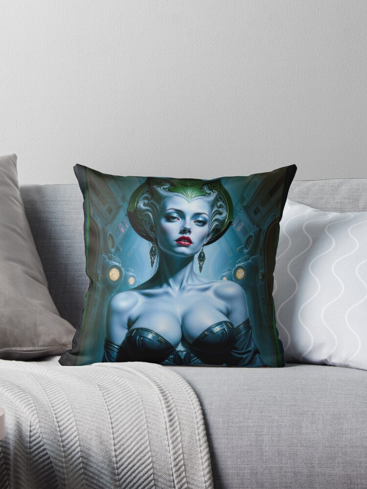 Portrait Of Cresa Veldaledus, A Noblewoman Of Pelkus VII Is An Awe-Inspiring Alluring AI Concept Art by Xzendor7 Decorative Art Print Throw Pillow