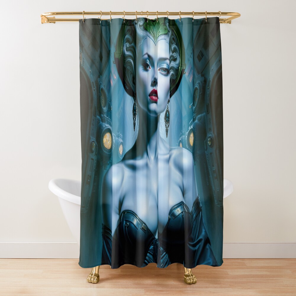 Portrait Of Cresa Veldaledus, A Noblewoman Of Pelkus VII Is An Awe-Inspiring Alluring AI Concept Art by Xzendor7 Decorative Art Print Shower Curtain