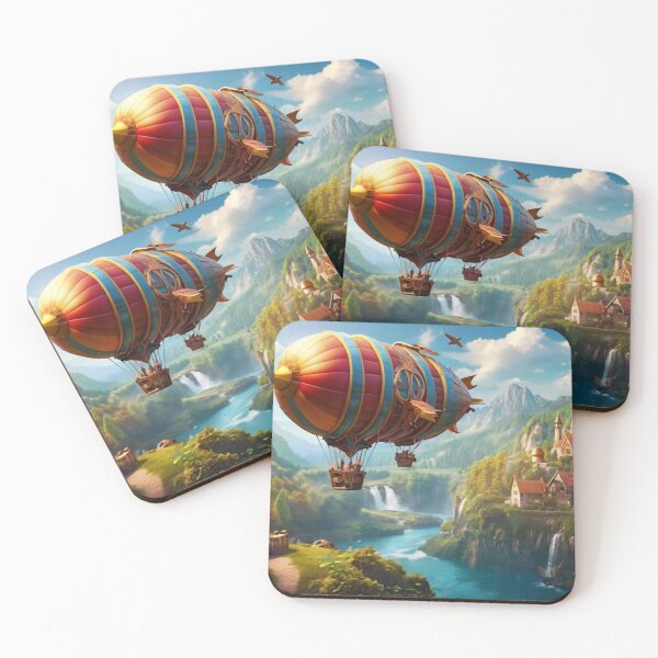 Item preview, Wings of Wonder: Airship Soaring Over Mountain River Town designed and sold by BlareBlare.