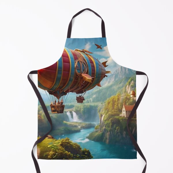 Item preview, Wings of Wonder: Airship Soaring Over Mountain River Town designed and sold by BlareBlare.