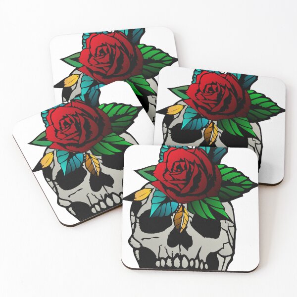 Item preview, skull rose flower leaf skull tattoo designed and sold by Achille3777.