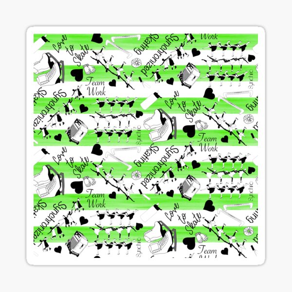 Synchronized Skating Black and White, Striped Design on Lime Green Sticker