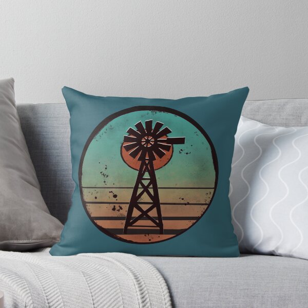 Windmill sunset Throw Pillow