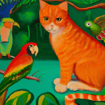 Vorschaubild zum Design Rote Tigerkatze mit Papageien - Ginger Cat with Parrots von Evelyn3112