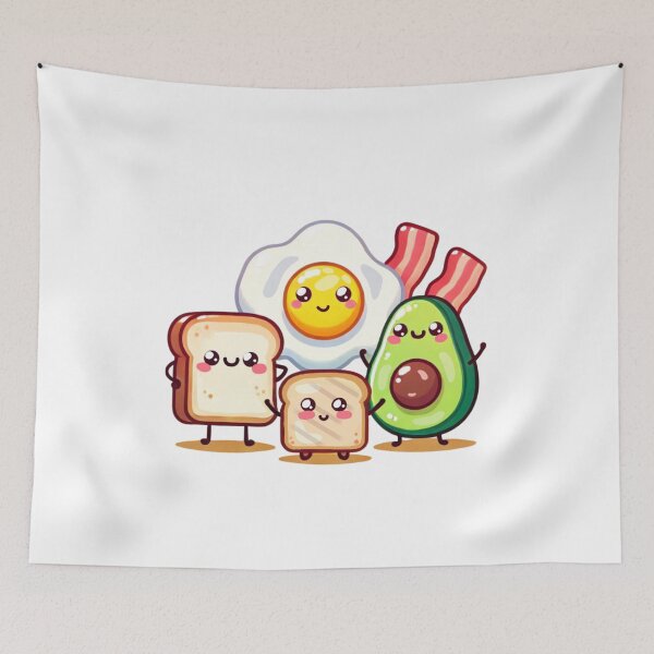Item preview, avocado breakfast plate fried egg bacon bread toast kawaii designed and sold by ZerpaGiovanna.