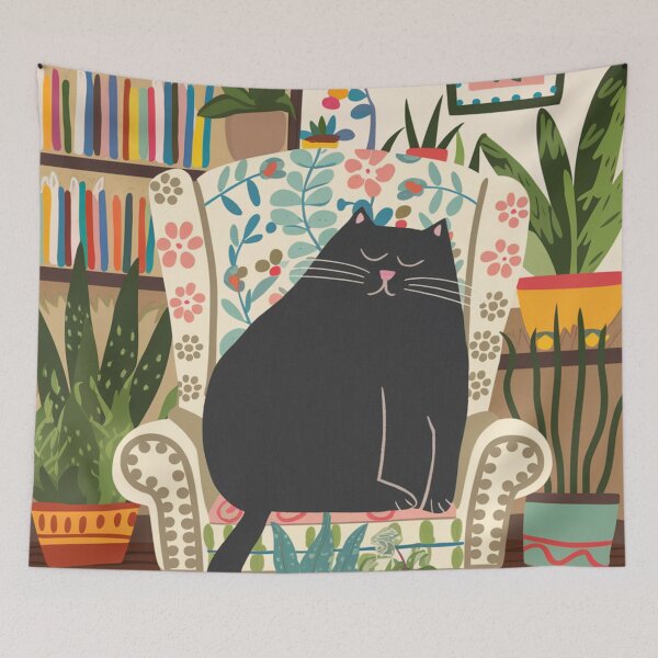 Item preview, Nap lover! A cute black kitten is taking a sweet nap on the armchair.   designed and sold by SaraSumi.