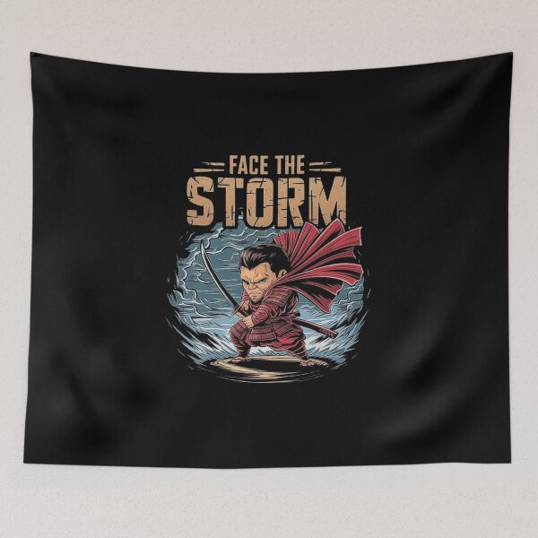 Item preview, Face the Storm - Red Samurai Warrior with Sword designed and sold by love3617.