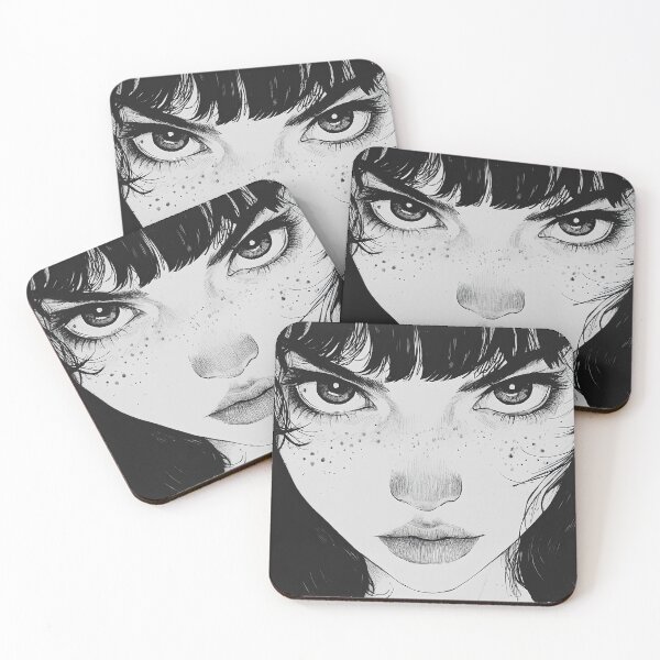 Item preview, Intense black and white close up of manga girl designed and sold by NeonEdge.