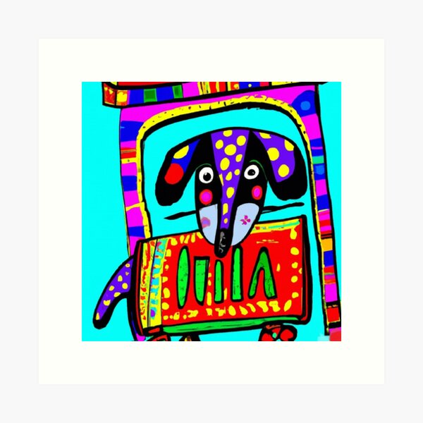 Hund mit Tasche - Dog with a Bag Kunstdruck