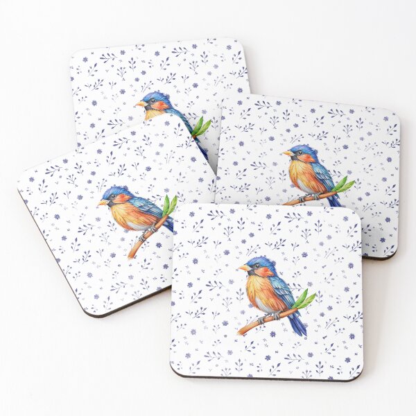 Item preview,  Whispy Navy Blue Floral Pattern with Colorful Bird, designed and sold by Our Bible Journey.