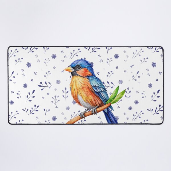 Item preview, Whispy Navy Blue Floral Pattern with Colorful Bird, designed and sold by Our Bible Journey.