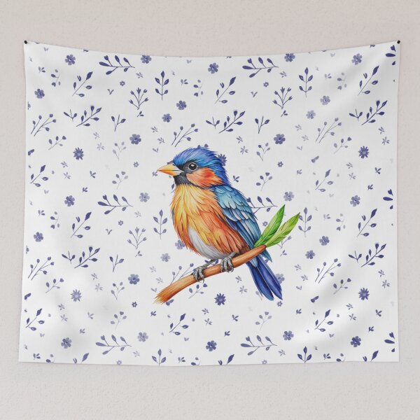 Item preview,  Whispy Navy Blue Floral Pattern with Colorful Bird, designed and sold by Our Bible Journey.