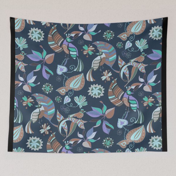 Item preview, Scandinavian birds tree BLUE designed and sold by Alessandro Remo Mazzoni Remotextiles.