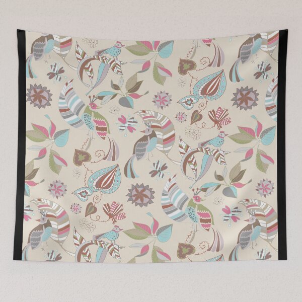 Item preview, Scandinavian birds tree beige designed and sold by Alessandro Remo Mazzoni Remotextiles.