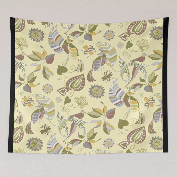 Item preview,  Scandinavian birds tree yellow designed and sold by Alessandro Remo Mazzoni Remotextiles.